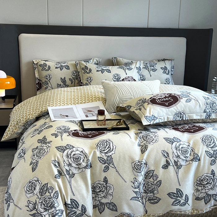 91家纺网 家纺一手货源 找家纺 曲之慕 2025直播爆款纯棉磨毛 高克重加厚全棉磨毛印花四件套 庄园