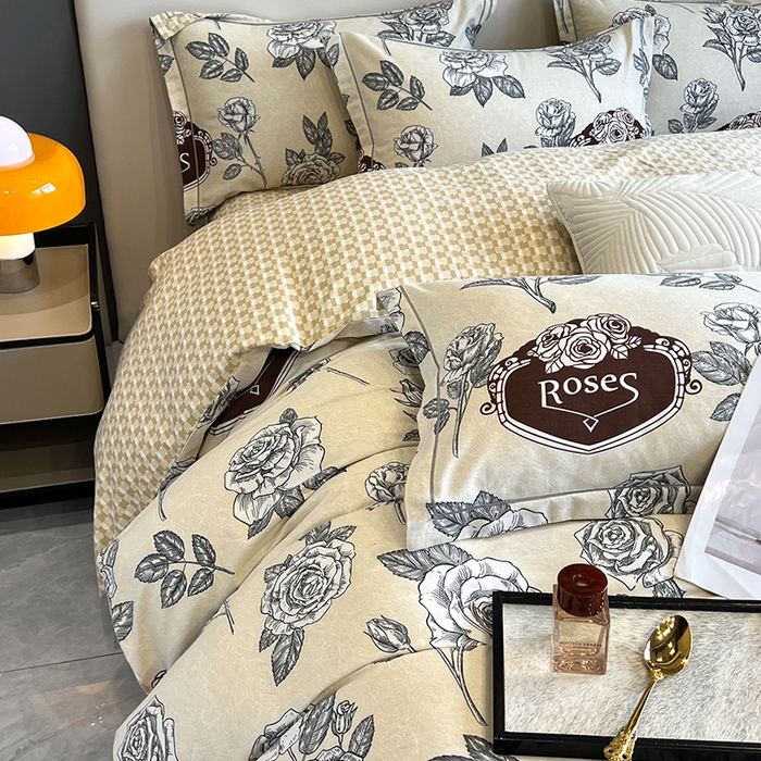 91家纺网 家纺一手货源 找家纺 曲之慕 2025直播爆款纯棉磨毛 高克重加厚全棉磨毛印花四件套 庄园