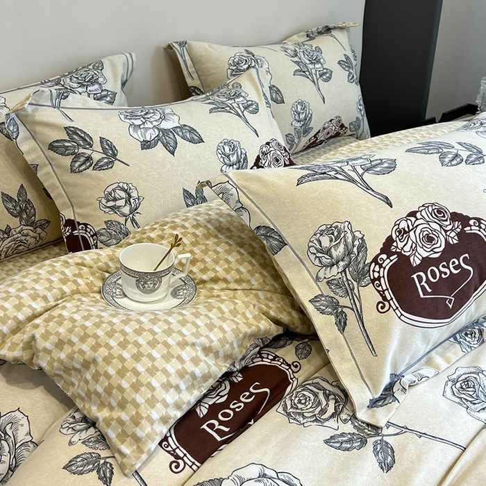 91家纺网 家纺一手货源 找家纺 曲之慕 2025直播爆款纯棉磨毛 高克重加厚全棉磨毛印花四件套 庄园