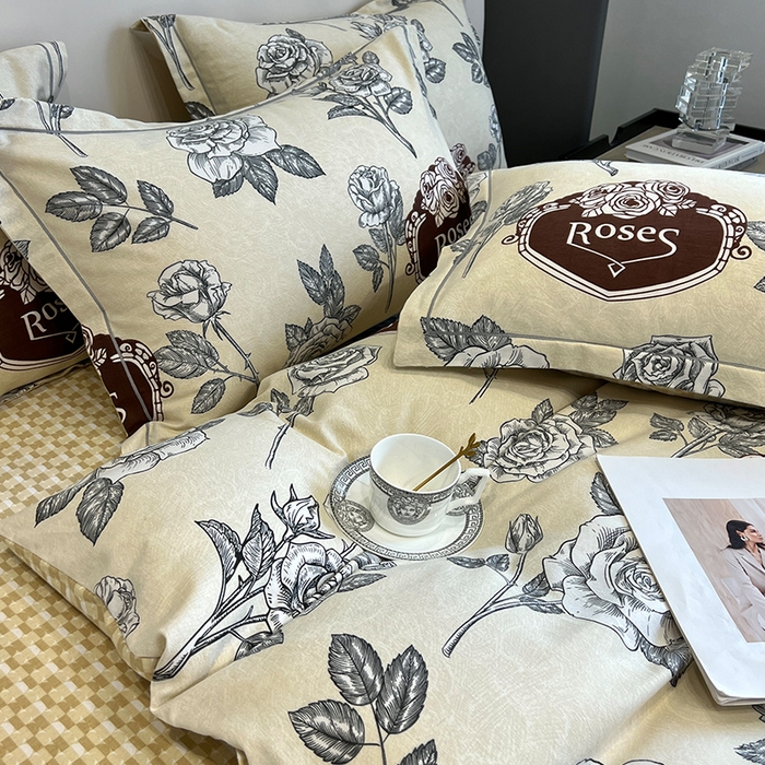 91家纺网 家纺一手货源 找家纺 曲之慕 2025直播爆款纯棉磨毛 高克重加厚全棉磨毛印花四件套 庄园