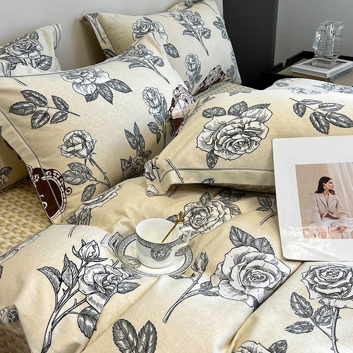 91家纺网 家纺一手货源 找家纺 曲之慕 2025直播爆款纯棉磨毛 高克重加厚全棉磨毛印花四件套 庄园