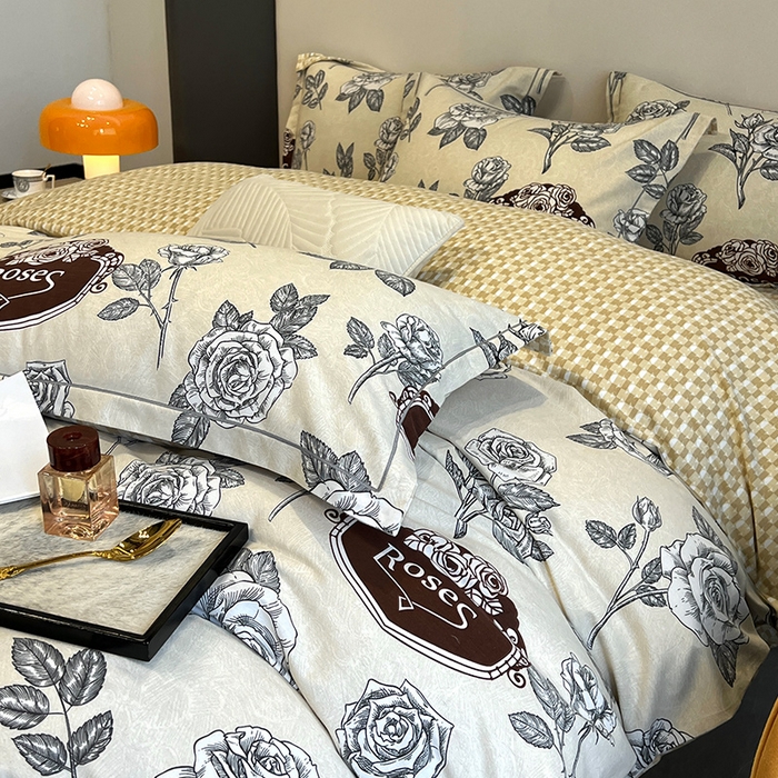 91家纺网 家纺一手货源 找家纺 曲之慕 2025直播爆款纯棉磨毛 高克重加厚全棉磨毛印花四件套 庄园