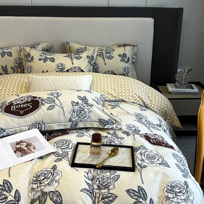 91家纺网 家纺一手货源 找家纺 曲之慕 2025直播爆款纯棉磨毛 高克重加厚全棉磨毛印花四件套 庄园