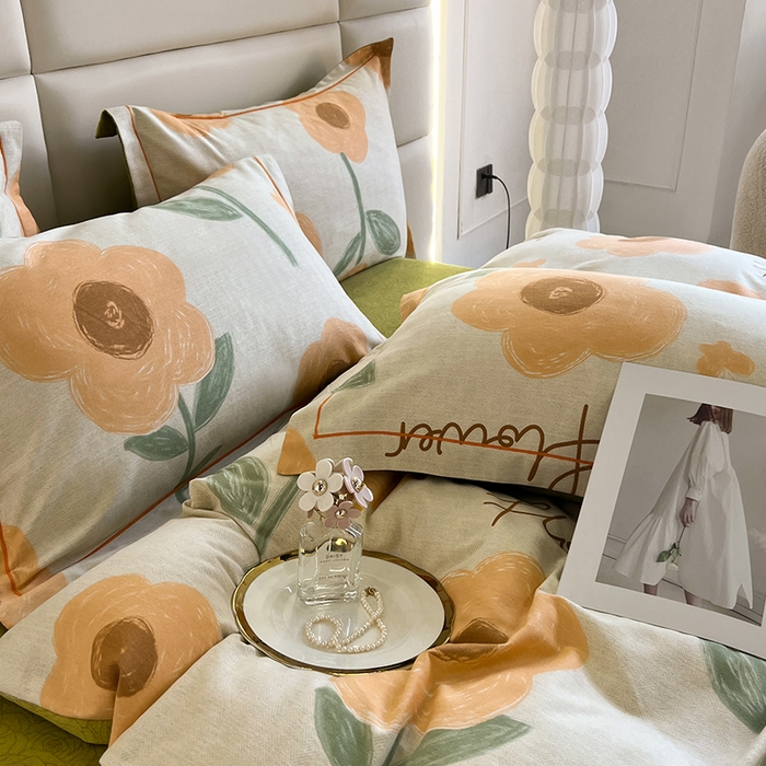 91家纺网 家纺一手货源 找家纺 曲之慕 2025直播爆款纯棉磨毛 高克重加厚全棉磨毛印花四件套 太阳花