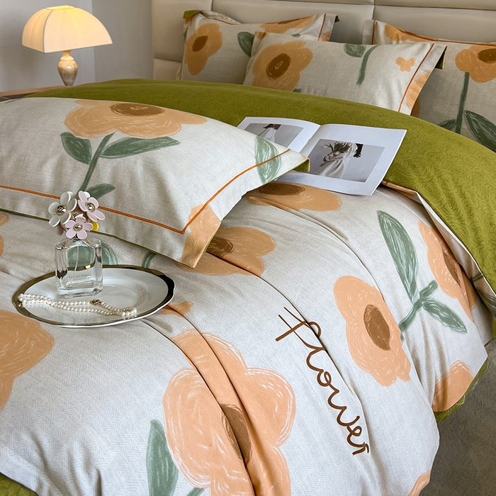 91家纺网 家纺一手货源 找家纺 曲之慕 2025直播爆款纯棉磨毛 高克重加厚全棉磨毛印花四件套 太阳花