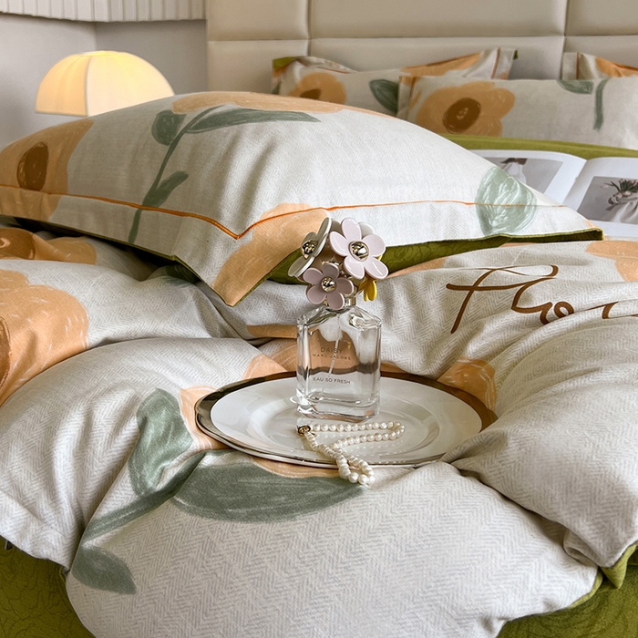 91家纺网 家纺一手货源 找家纺 曲之慕 2025直播爆款纯棉磨毛 高克重加厚全棉磨毛印花四件套 太阳花