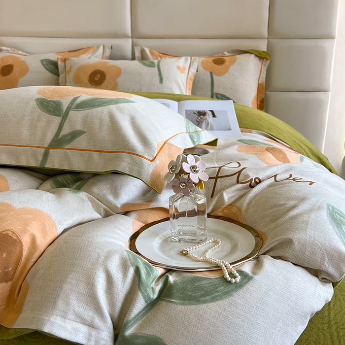 91家纺网 家纺一手货源 找家纺 曲之慕 2025直播爆款纯棉磨毛 高克重加厚全棉磨毛印花四件套 太阳花