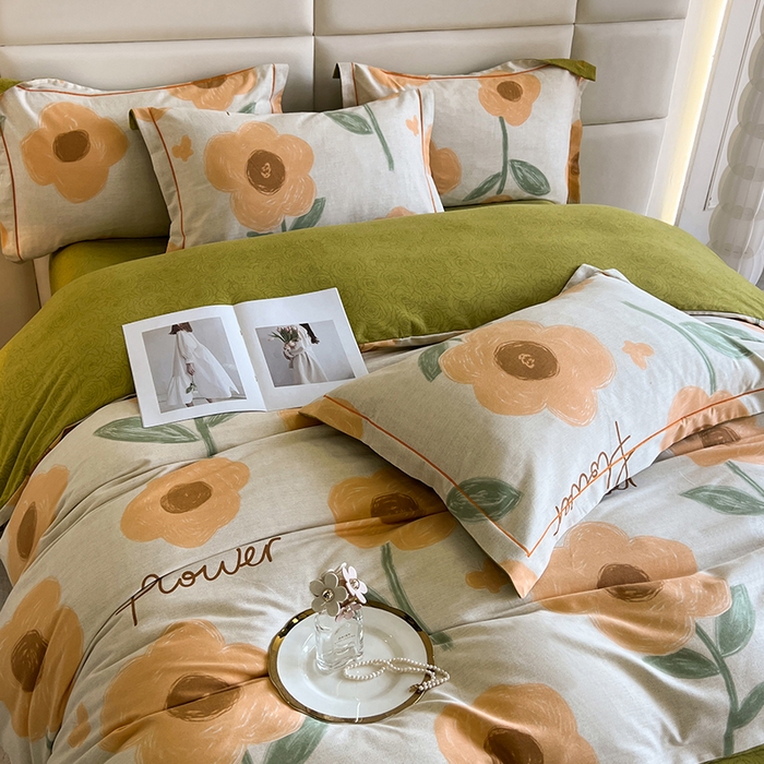 91家纺网 家纺一手货源 找家纺 曲之慕 2025直播爆款纯棉磨毛 高克重加厚全棉磨毛印花四件套 太阳花