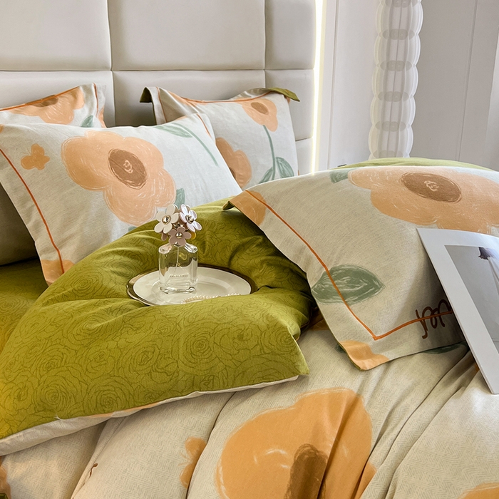 91家纺网 家纺一手货源 找家纺 曲之慕 2025直播爆款纯棉磨毛 高克重加厚全棉磨毛印花四件套 太阳花