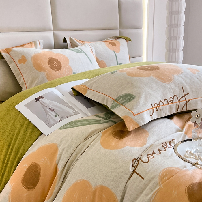 91家纺网 家纺一手货源 找家纺 曲之慕 2025直播爆款纯棉磨毛 高克重加厚全棉磨毛印花四件套 太阳花