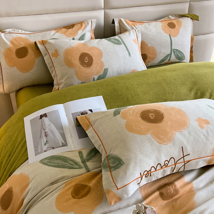 91家纺网 家纺一手货源 找家纺 曲之慕 2025直播爆款纯棉磨毛 高克重加厚全棉磨毛印花四件套 太阳花