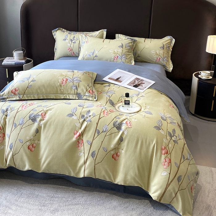 91家纺网 家纺一手货源 找家纺 曲之慕 2025直播爆款纯棉磨毛 高克重加厚全棉磨毛印花四件套 香草依依-米