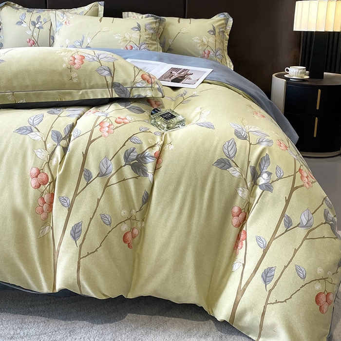 91家纺网 家纺一手货源 找家纺 曲之慕 2025直播爆款纯棉磨毛 高克重加厚全棉磨毛印花四件套 香草依依-米