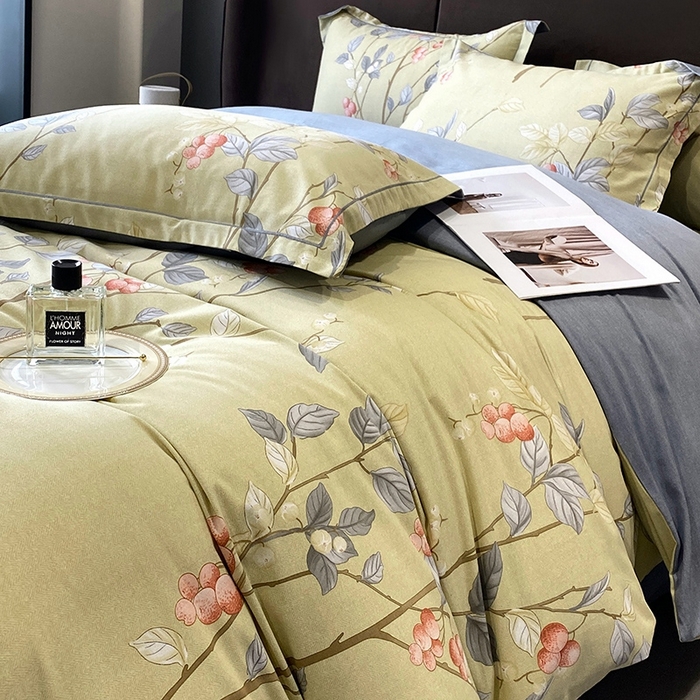 91家纺网 家纺一手货源 找家纺 曲之慕 2025直播爆款纯棉磨毛 高克重加厚全棉磨毛印花四件套 香草依依-米