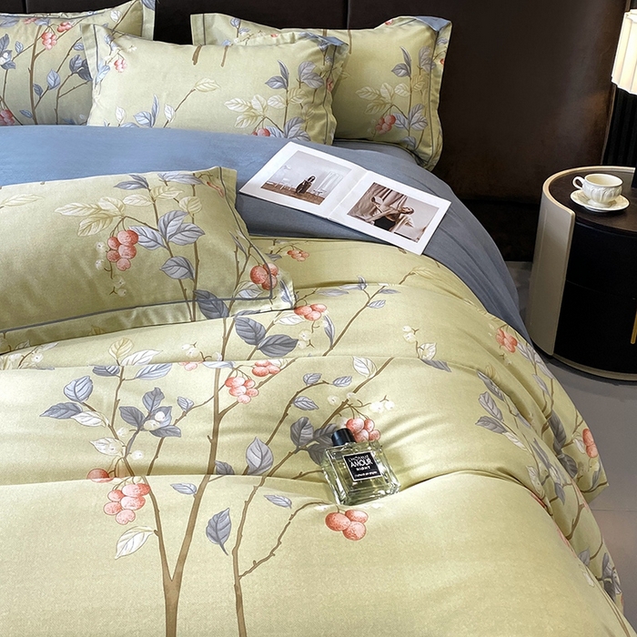 91家纺网 家纺一手货源 找家纺 曲之慕 2025直播爆款纯棉磨毛 高克重加厚全棉磨毛印花四件套 香草依依-米