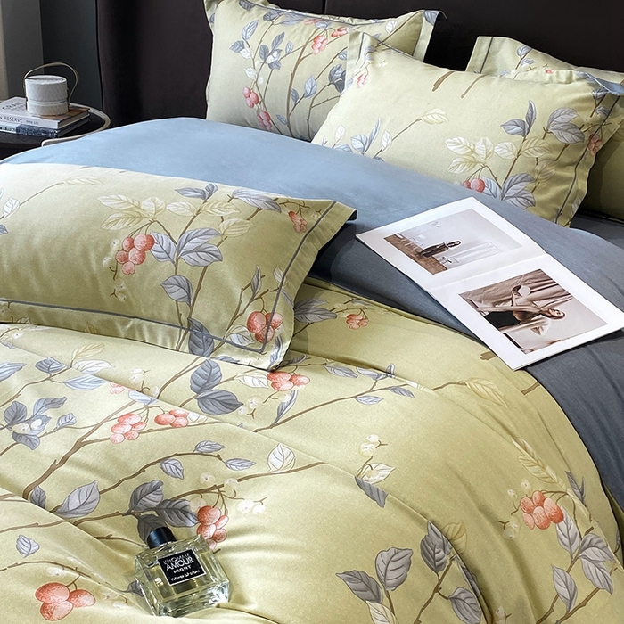 91家纺网 家纺一手货源 找家纺 曲之慕 2025直播爆款纯棉磨毛 高克重加厚全棉磨毛印花四件套 香草依依-米