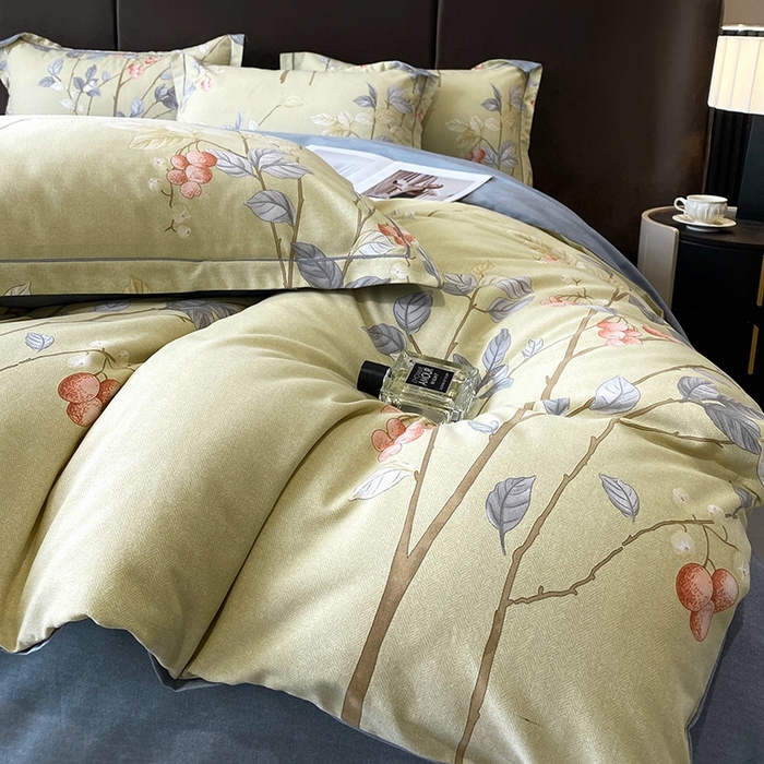 91家纺网 家纺一手货源 找家纺 曲之慕 2025直播爆款纯棉磨毛 高克重加厚全棉磨毛印花四件套 香草依依-米