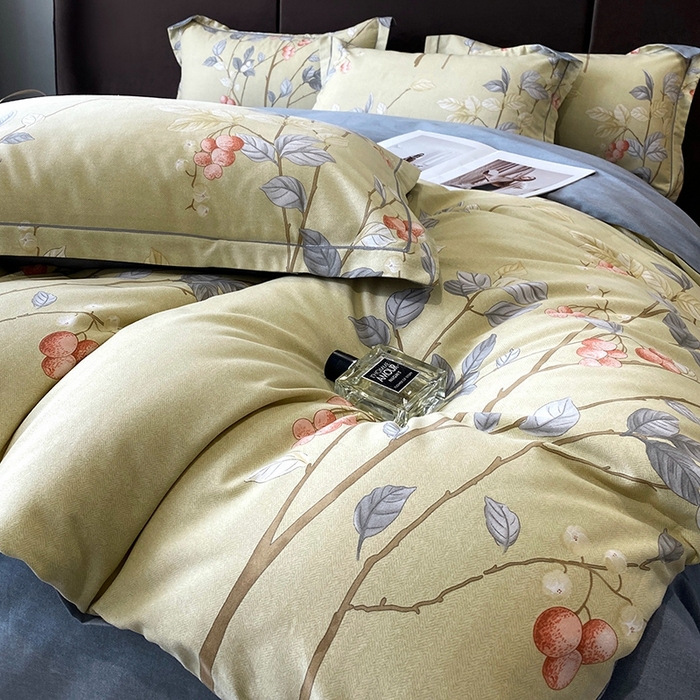 91家纺网 家纺一手货源 找家纺 曲之慕 2025直播爆款纯棉磨毛 高克重加厚全棉磨毛印花四件套 香草依依-米