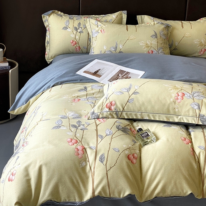 91家纺网 家纺一手货源 找家纺 曲之慕 2025直播爆款纯棉磨毛 高克重加厚全棉磨毛印花四件套 香草依依-米