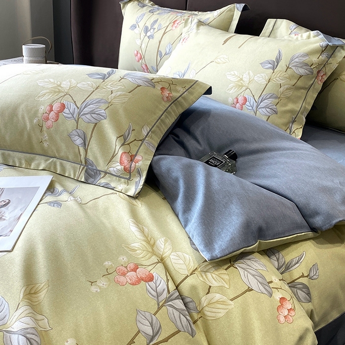 91家纺网 家纺一手货源 找家纺 曲之慕 2025直播爆款纯棉磨毛 高克重加厚全棉磨毛印花四件套 香草依依-米