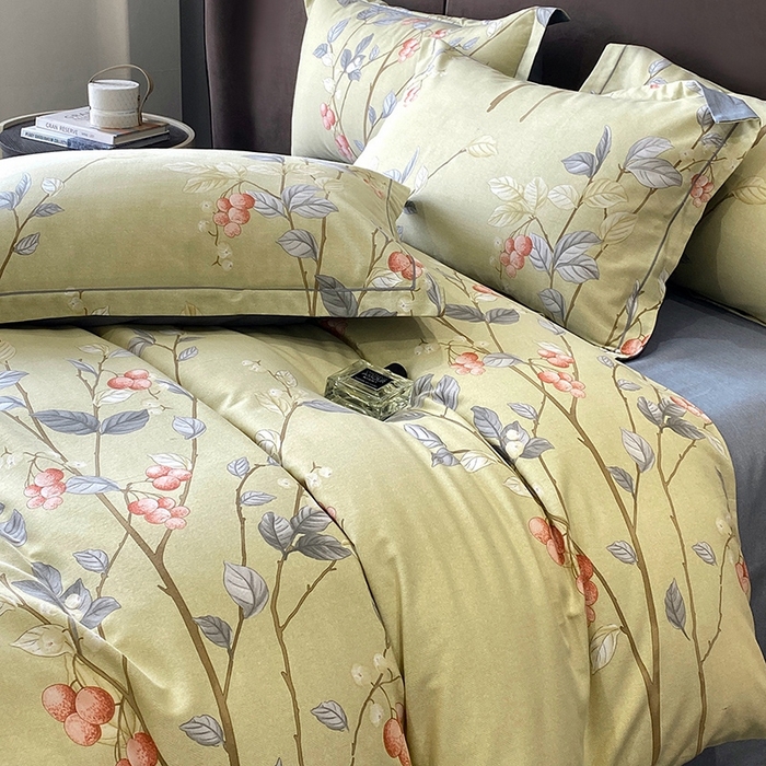 91家纺网 家纺一手货源 找家纺 曲之慕 2025直播爆款纯棉磨毛 高克重加厚全棉磨毛印花四件套 香草依依-米