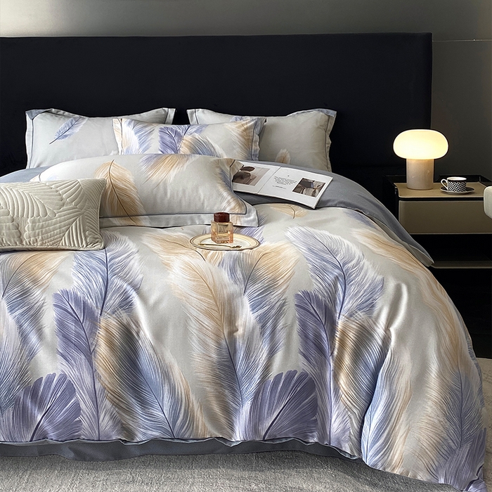 91家纺网 家纺一手货源 找家纺 曲之慕 2025直播爆款纯棉磨毛 高克重加厚全棉磨毛印花四件套 香染-灰