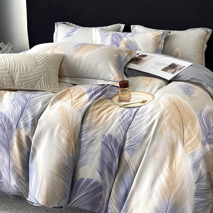 91家纺网 家纺一手货源 找家纺 曲之慕 2025直播爆款纯棉磨毛 高克重加厚全棉磨毛印花四件套 香染-灰