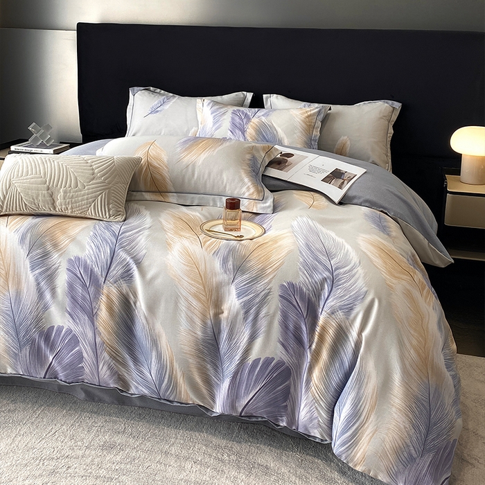 91家纺网 家纺一手货源 找家纺 曲之慕 2025直播爆款纯棉磨毛 高克重加厚全棉磨毛印花四件套 香染-灰