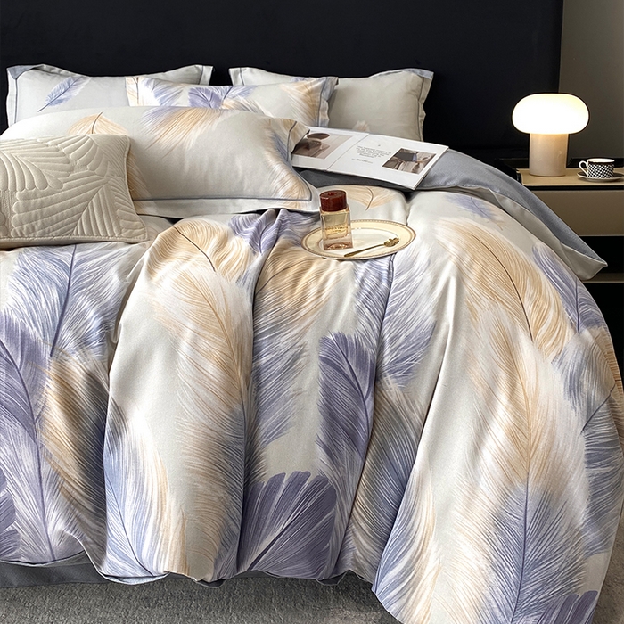 91家纺网 家纺一手货源 找家纺 曲之慕 2025直播爆款纯棉磨毛 高克重加厚全棉磨毛印花四件套 香染-灰