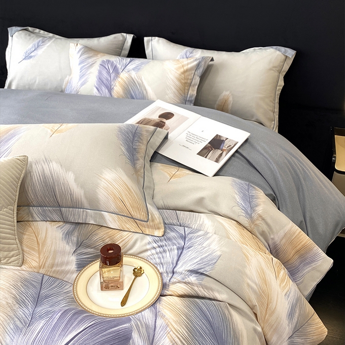 91家纺网 家纺一手货源 找家纺 曲之慕 2025直播爆款纯棉磨毛 高克重加厚全棉磨毛印花四件套 香染-灰