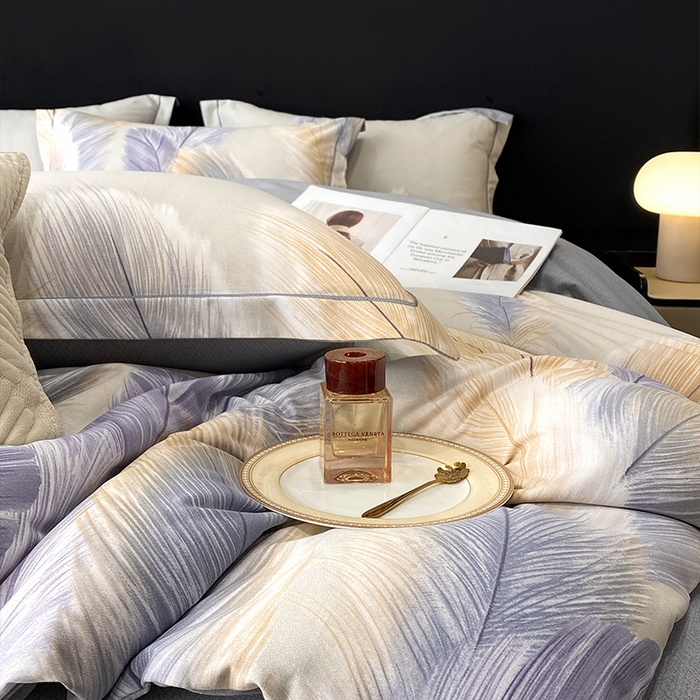 91家纺网 家纺一手货源 找家纺 曲之慕 2025直播爆款纯棉磨毛 高克重加厚全棉磨毛印花四件套 香染-灰