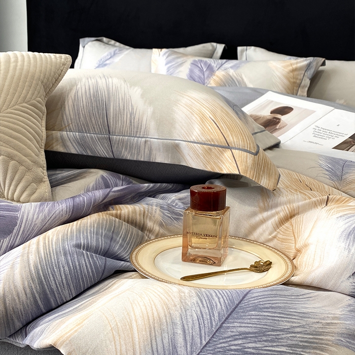 91家纺网 家纺一手货源 找家纺 曲之慕 2025直播爆款纯棉磨毛 高克重加厚全棉磨毛印花四件套 香染-灰