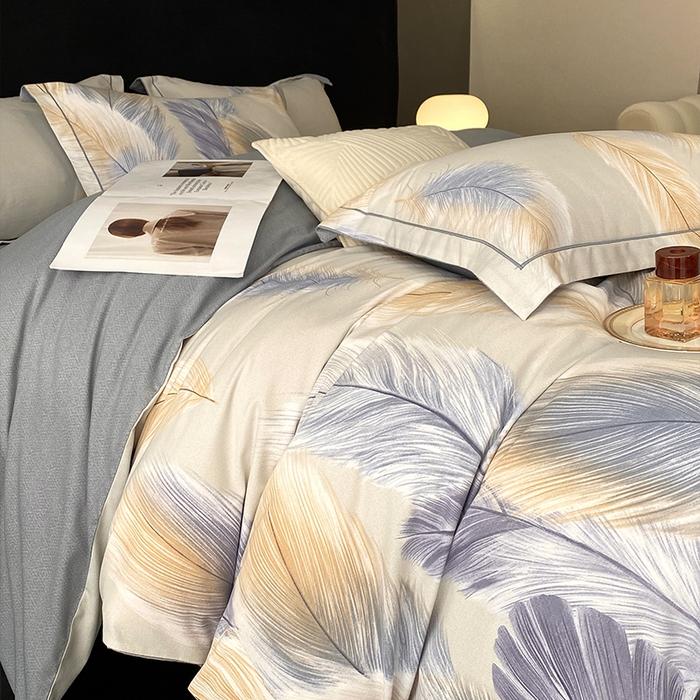 91家纺网 家纺一手货源 找家纺 曲之慕 2025直播爆款纯棉磨毛 高克重加厚全棉磨毛印花四件套 香染-灰