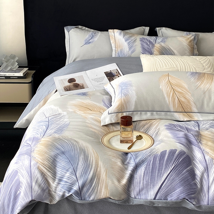 91家纺网 家纺一手货源 找家纺 曲之慕 2025直播爆款纯棉磨毛 高克重加厚全棉磨毛印花四件套 香染-灰