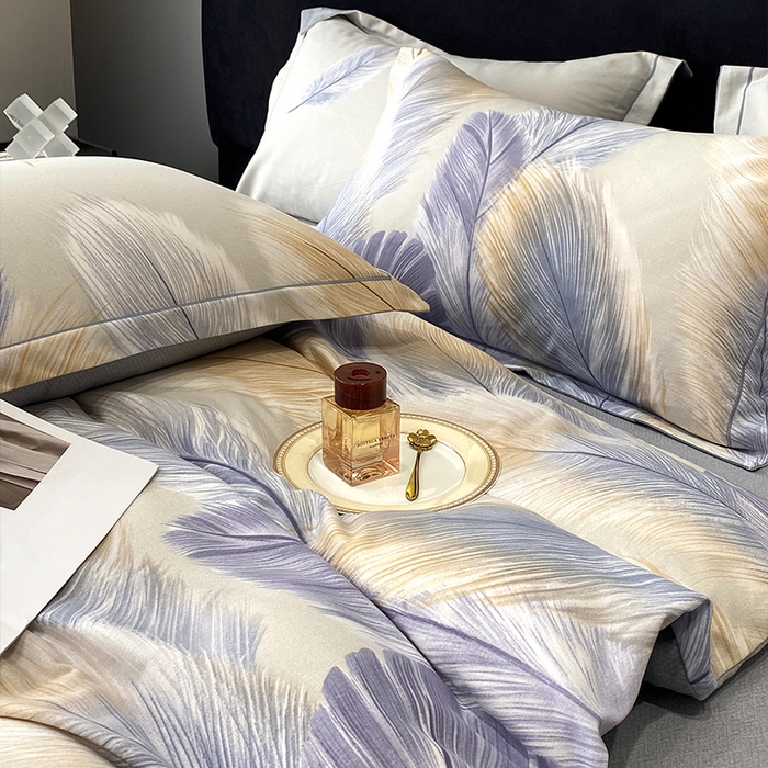 91家纺网 家纺一手货源 找家纺 曲之慕 2025直播爆款纯棉磨毛 高克重加厚全棉磨毛印花四件套 香染-灰