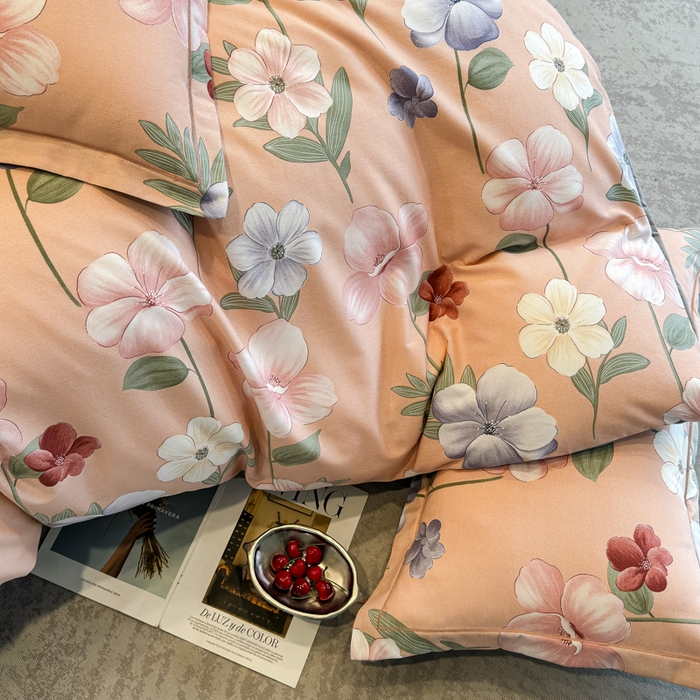 91家纺网 家纺一手货源 找家纺 曲之慕 2025直播爆款纯棉磨毛 高克重加厚全棉磨毛印花四件套 春江花月-粉