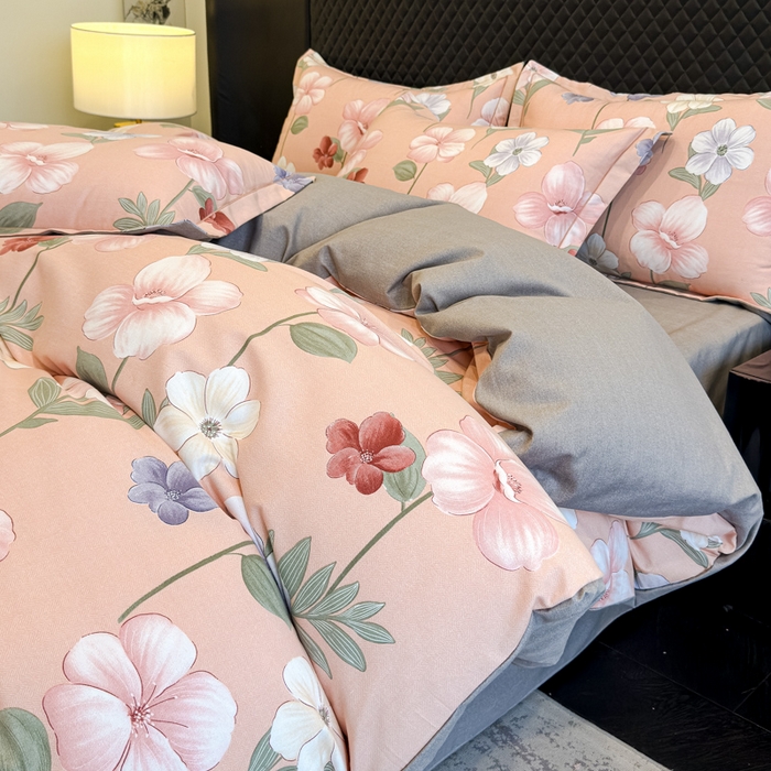 91家纺网 家纺一手货源 找家纺 曲之慕 2025直播爆款纯棉磨毛 高克重加厚全棉磨毛印花四件套 春江花月-粉