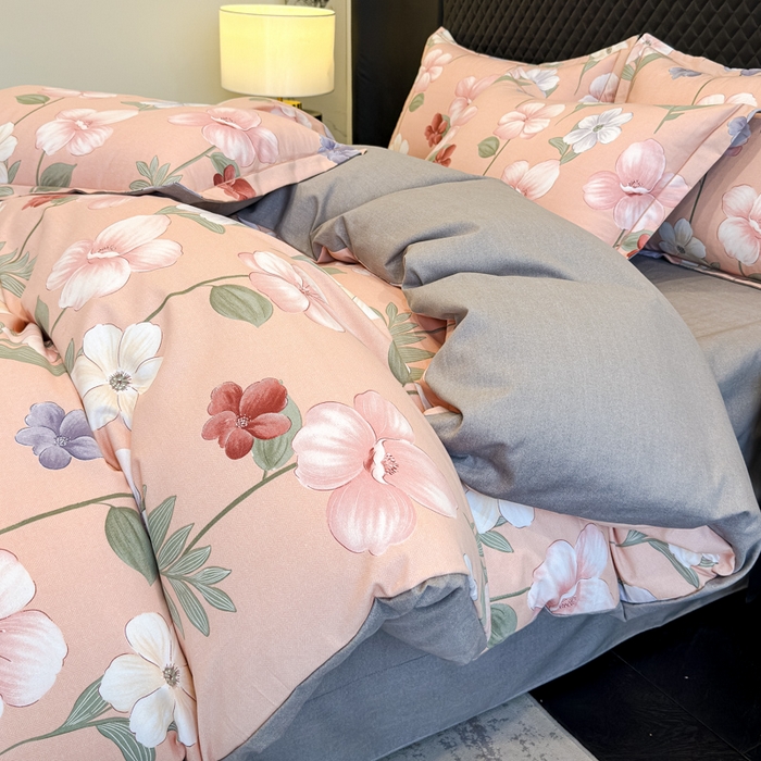 91家纺网 家纺一手货源 找家纺 曲之慕 2025直播爆款纯棉磨毛 高克重加厚全棉磨毛印花四件套 春江花月-粉