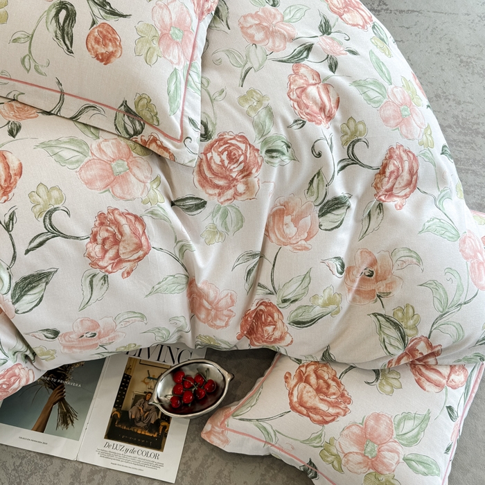 91家纺网 家纺一手货源 找家纺 曲之慕 2025直播爆款纯棉磨毛 高克重加厚全棉磨毛印花四件套 芳菲庄园-粉