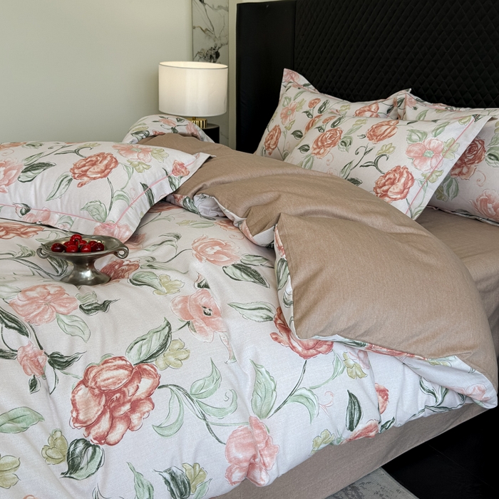 91家纺网 家纺一手货源 找家纺 曲之慕 2025直播爆款纯棉磨毛 高克重加厚全棉磨毛印花四件套 芳菲庄园-粉