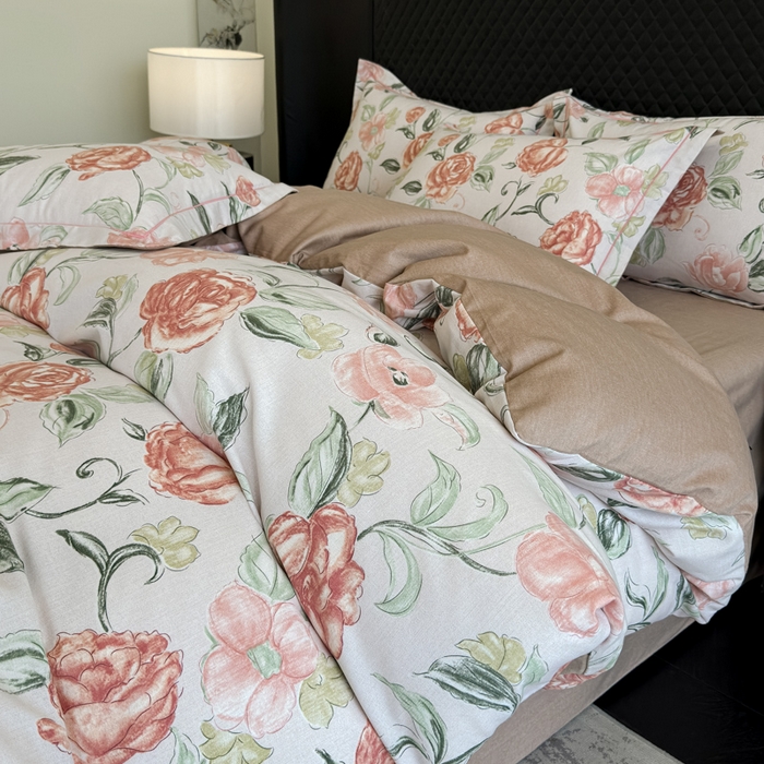 91家纺网 家纺一手货源 找家纺 曲之慕 2025直播爆款纯棉磨毛 高克重加厚全棉磨毛印花四件套 芳菲庄园-粉