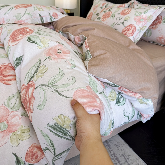 91家纺网 家纺一手货源 找家纺 曲之慕 2025直播爆款纯棉磨毛 高克重加厚全棉磨毛印花四件套 芳菲庄园-粉