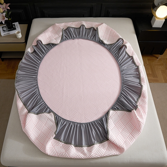 91家纺网 家纺一手货源 找家纺 欧邦 2025新款外贸热销加厚菱形Pe中分子凉感豆豆软席 菱形-粉床笠款