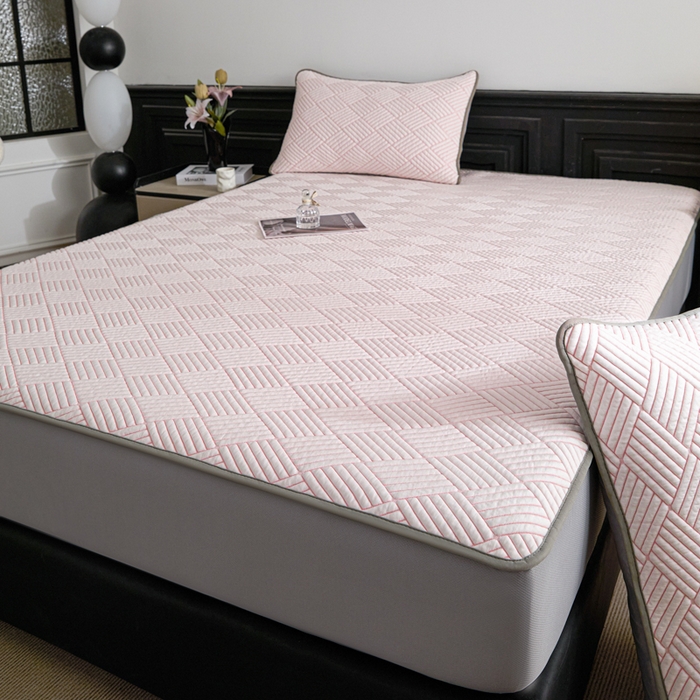 91家纺网 家纺一手货源 找家纺 欧邦 2025新款外贸热销加厚菱形Pe中分子凉感豆豆软席 菱形-粉床笠款