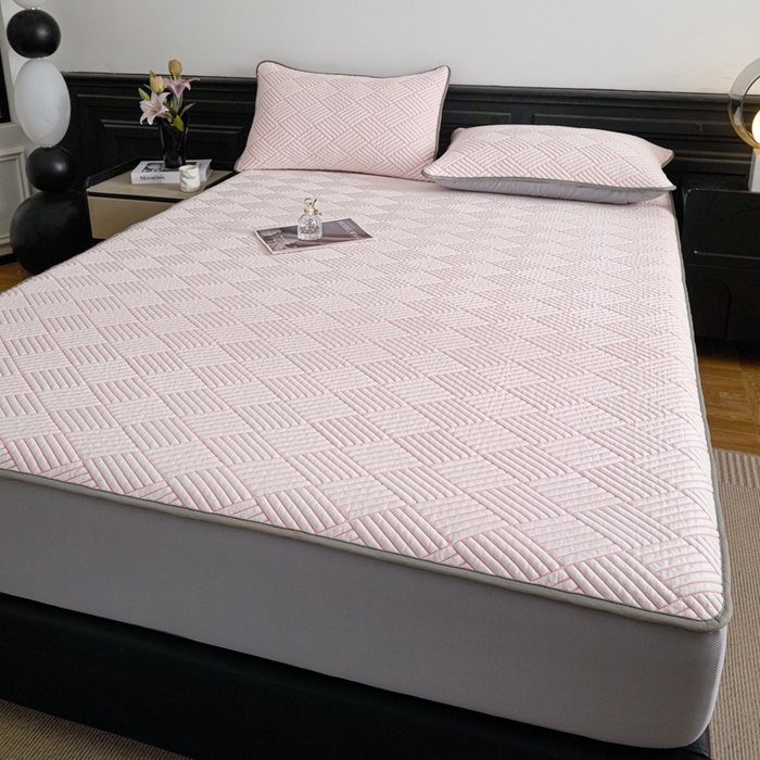 91家纺网 家纺一手货源 找家纺 欧邦 2025新款外贸热销加厚菱形Pe中分子凉感豆豆软席 菱形-粉床笠款