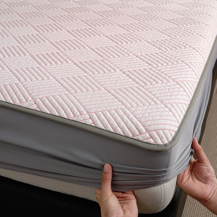 91家纺网 家纺一手货源 找家纺 欧邦 2025新款外贸热销加厚菱形Pe中分子凉感豆豆软席 菱形-粉床笠款