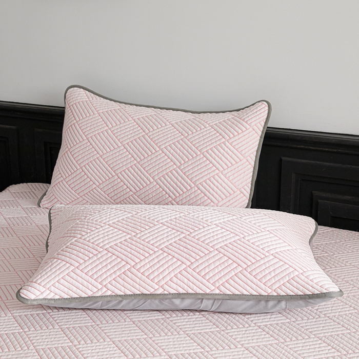 91家纺网 家纺一手货源 找家纺 欧邦 2025新款外贸热销加厚菱形Pe中分子凉感豆豆软席 菱形-粉床笠款