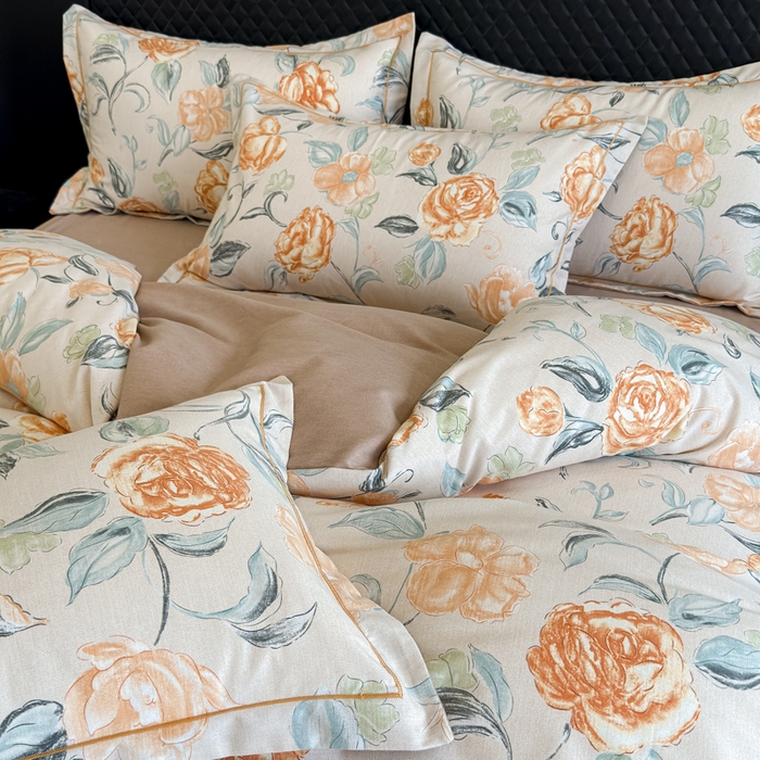 91家纺网 家纺一手货源 找家纺 曲之慕 2025直播爆款纯棉磨毛 高克重加厚全棉磨毛印花四件套 芳菲庄园-桔