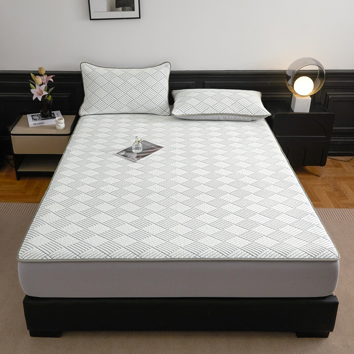 91家纺网 家纺一手货源 找家纺 欧邦 2025新款外贸热销加厚菱形Pe中分子凉感豆豆软席 菱形-灰 床笠款