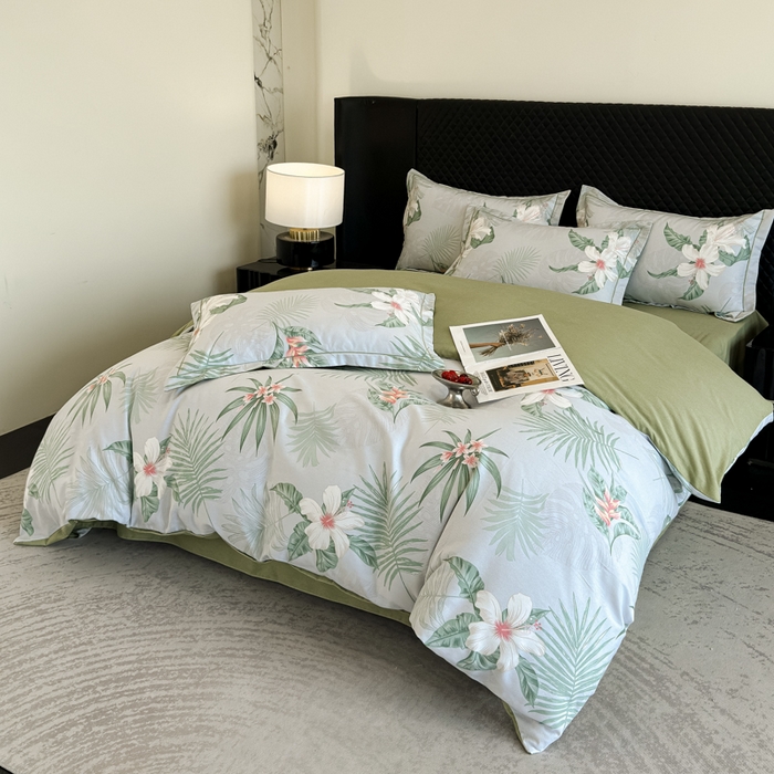 91家纺网 家纺一手货源 找家纺 曲之慕 2025直播爆款纯棉磨毛 高克重加厚全棉磨毛印花四件套 花城秘境